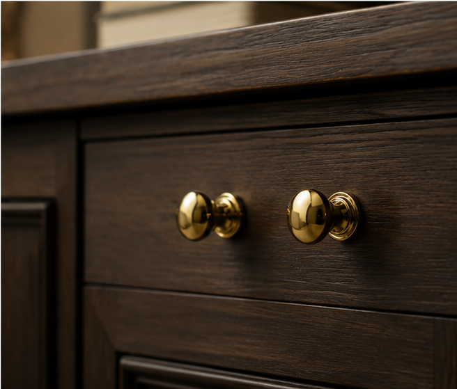 Solid brass round cabinet knob